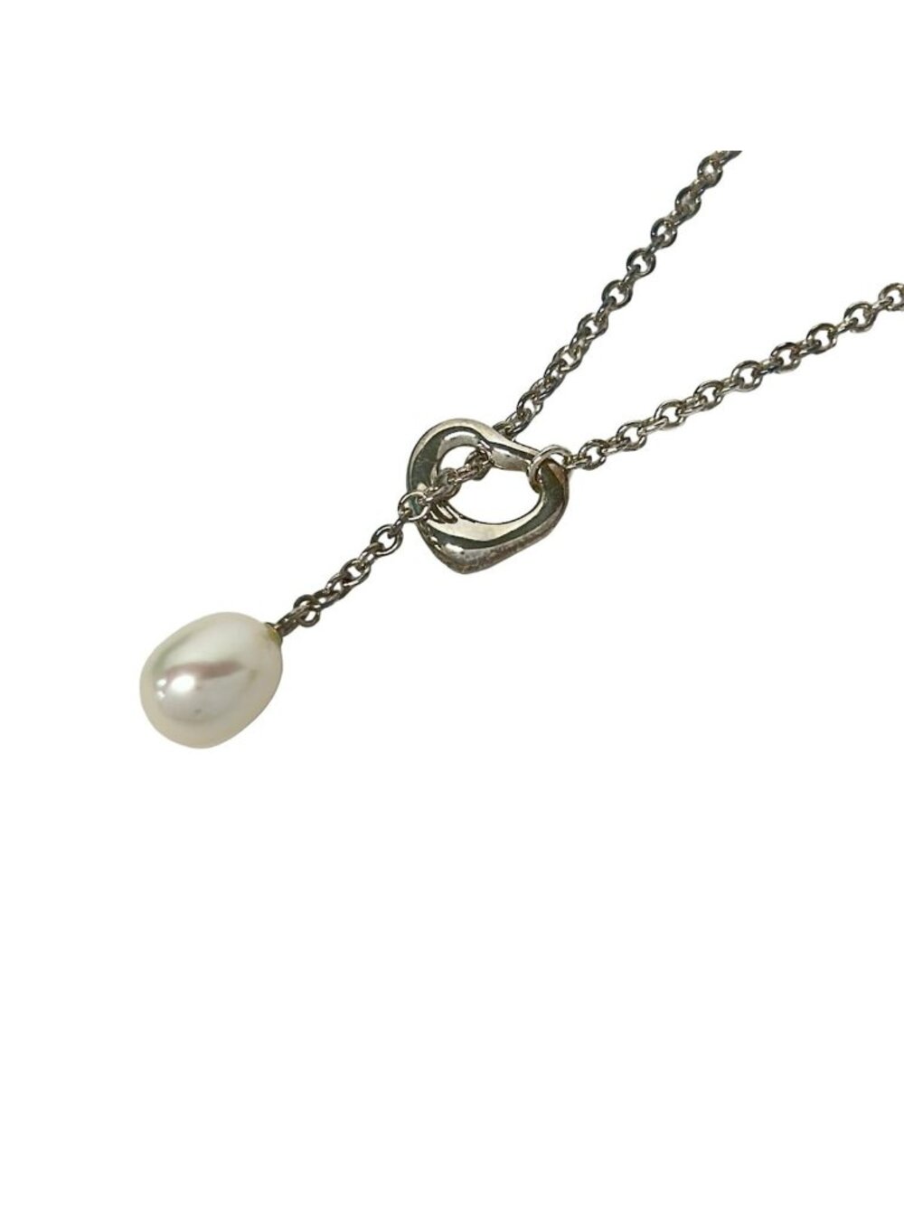 Tiffany & Co Necklace Open Heart Lariat Silver Pearl White